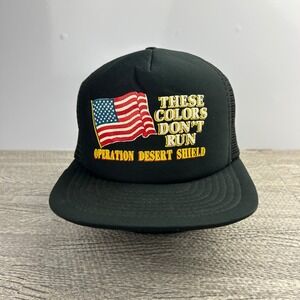 Vintage 90s Operation Desert Storm Trucker Hat Cap Snap Back Adjustable Black US